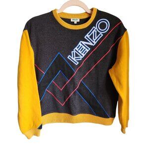 Kenzo Sweater Small Women's Yellow Gray Metallic Pullover Crew Neck Large